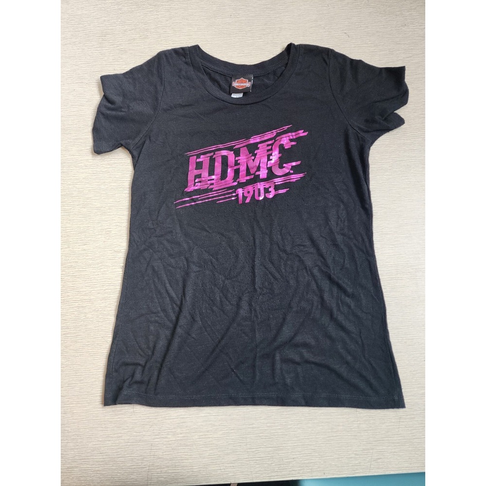 Harley-Davidson HDMC 1903‎ Women's Small T-Shirt Top Black & Magenta Urbana, IL
